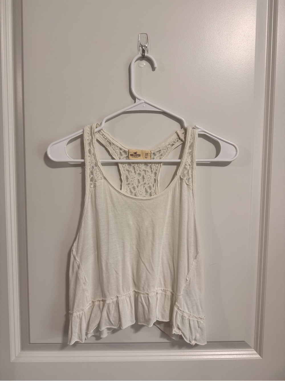 Hollister Cream Lace Racerback Ruffle Crop Top